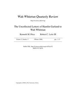 Walt Whitman Quarterly Review