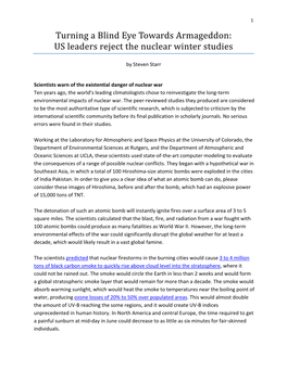 Turning a Blind Eye Towards Armageddon: US Leaders Reject the Nuclear Winter Studies