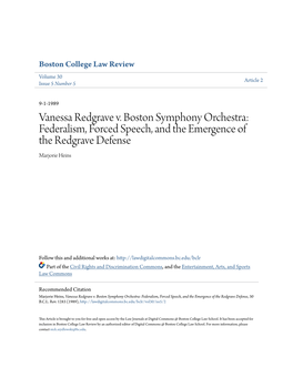 Vanessa Redgrave V. Boston Symphony Orchestra: Federalism, Forced Speech, and the Emergence of the Redgrave Defense Marjorie Heins