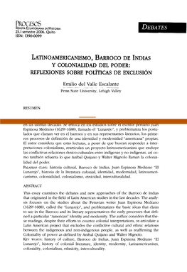 PROCESOS REVISTA ECUATORIANA DE HISTORIA DEBATES 23.1 Semestre 2006