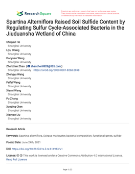 Spartina Alterni Ora Raised Soil Sul De Content by Regulating Sulfur