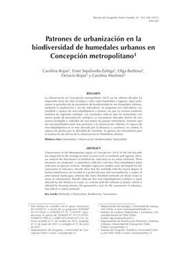 Patrones De Urbanización En La Biodiversidad De Humedales Urbanos En Concepción Metropolitano1