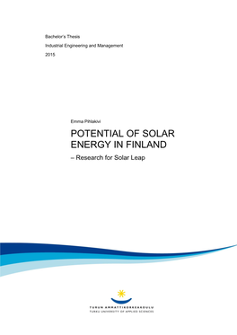 POTENTIAL of SOLAR ENERGY in FINLAND – Research for Solar Leap