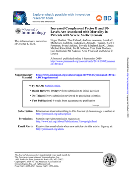 Increased Complement Factor B and Bb Levels Are Associated with Mortality in Patients with Severe Aortic Stenosis