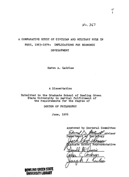 A Comparative Study of Civilian and Military Rule in Peru, 1963-197^« Implications for Economic Development