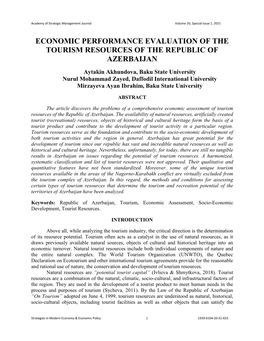 Economic Performance Evaluation of the Tourism
