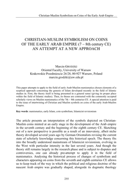 Christian-Muslim Symbolism on Coins of the Early Arab Empire …