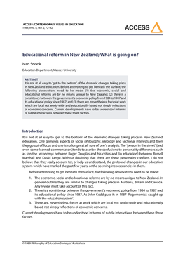 Educational Reform in New Zealand; What Is Going On?