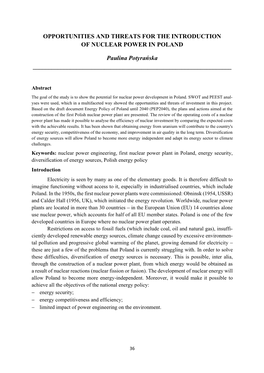 Opportunities and Threats for the Introduction of Nuclear Power in Poland