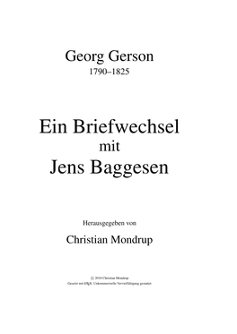 Ein Briefwechsel Jens Baggesen