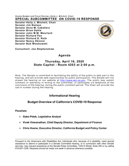 Budget Overview of California's COVID-19 Response