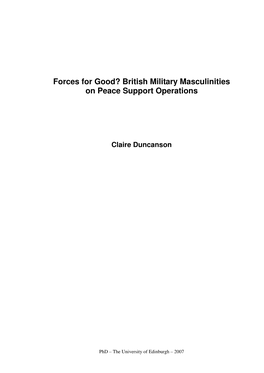 Forces for Good? British Military Masculinities on Peace Support Operations
