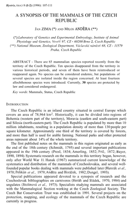 A Synopsis of the Mammals of the Czech Republic