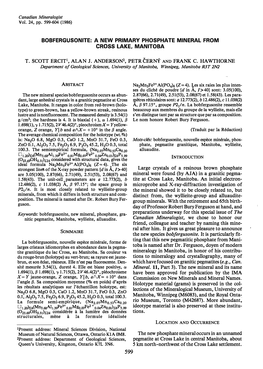 Bobfergusonite: a New Primary Phosphate Mineral from Cross Lake, Manitoba