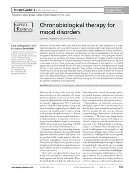 Chronobiological Therapy for Mood Disorders