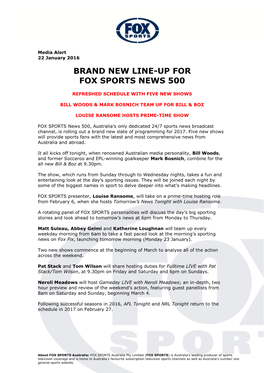 Brand New Line-Up for Fox Sports News 500