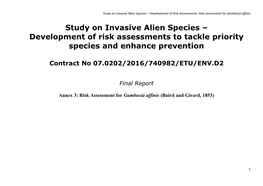 Study on Invasive Alien Species – Development of Risk Assessments: Risk Assessment for Gambusia Affinis