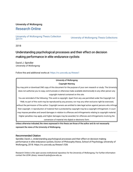 Understanding Psychological Processes and Their Effect on Decision Making Performance in Elite Endurance Cyclists