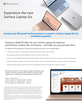 Surface Laptop Go for Business External Facing Fact Sheet