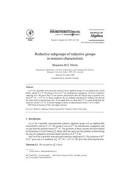 Reductive Subgroups of Reductive Groups in Nonzero Characteristic