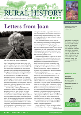 Rural History Today Is Published by the British Agricultural History Society TODAY