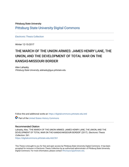 James Henry Lane, the Union, and the Development of Total War on the Kansas-Missouri Border