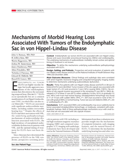 Mechanisms of Morbid Hearing Loss Associated with Tumors of the Endolymphatic Sac in Von Hippel-Lindau Disease