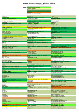 Liste Des Communes Adhérents À La FDGDON De L'orne Mis À Jour Au 22/08/2017