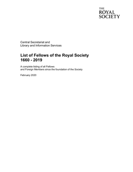 List of Fellows of the Royal Society 1660 - 2019
