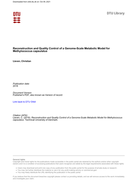 Reconstruction and Quality Control of a Genome-Scale Metabolic Model for Methylococcus Capsulatus