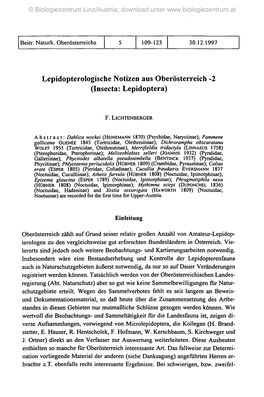 Lepidopterologische Notizen Aus Oberösterreich -2 (Insecta: Lepidoptera)