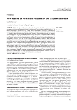 New Results of Hominoid Research in the Carpathian Basin