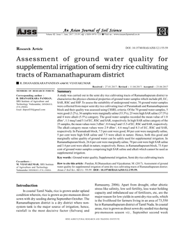 Assessment of Ground Water Quality for Supplemental Irrigation of Semi Dry Rice Cultivating Tracts of Ramanathapuram District