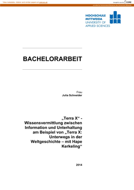 Terra X“ - Wissensvermittlung Zwischen Information Und Unterhaltung Am Beispiel Von „Terra X: Unterwegs in Der Weltgeschichte – Mit Hape Kerkeling“