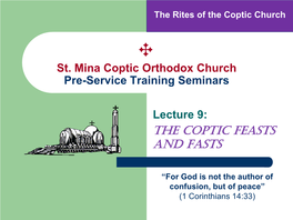 $ St. Mina Coptic Orthodox Church Pre-Service Training Seminars