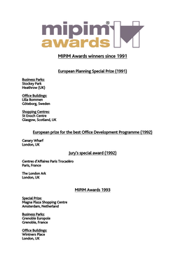 MIPIM Awards Winners Since 1991