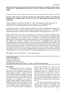 Checklist of Aphyllophorales from the Western Ghats of Maharashtra State, India