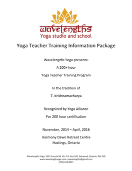 Yoga Teacher Training Information Package