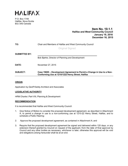 Item No. 10.1.1 Halifax and West Community Council January 19, 2016 December 16, 2015