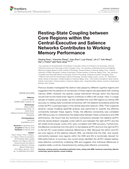 Resting-State Coupling Between Core Regions Within the Central-Executive and Salience Networks Contributes to Working Memory Performance