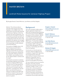 Background Landmark Notes Issuance for Jamaican Highway