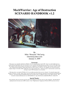 Mechwarrior: Age of Destruction SCENARIO HANDBOOK V1.2