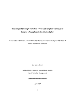 Evaluation of Various Decryption Techniques to Decipher a Polyalphabetic Substitution Cipher