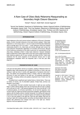 A Rare Case of Ciliary Body Melanoma Masquerading As Secondary Angle Closure Glaucoma