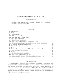 DIFFERENTIAL GEOMETRY and PDES Contents 1. Introduction 1 2