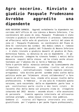 Agro Nocerino. Rinviato a Giudizio Pasquale Prudenzano Avrebbe Aggredito Una Dipendente