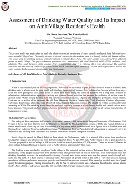 Assessment of Drinking Water Quality and Its Impact on Ambivillage Resident’S Health