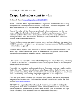 Crapo, Labrador Coast to Wins