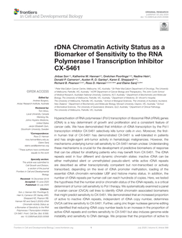 Rdna Chromatin Activity Status As a Biomarker of Sensitivity to the RNA Polymerase I Transcription Inhibitor CX-5461