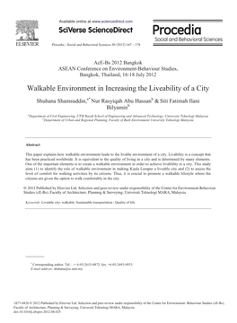 Walkable Environment in Increasing the Liveability of a City